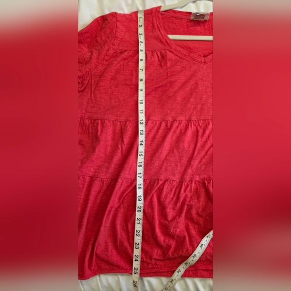 Wild Palms Coral Tiered Babydoll Top XL Cotton Boho V-Neck Blouse - Picture 7 of 7